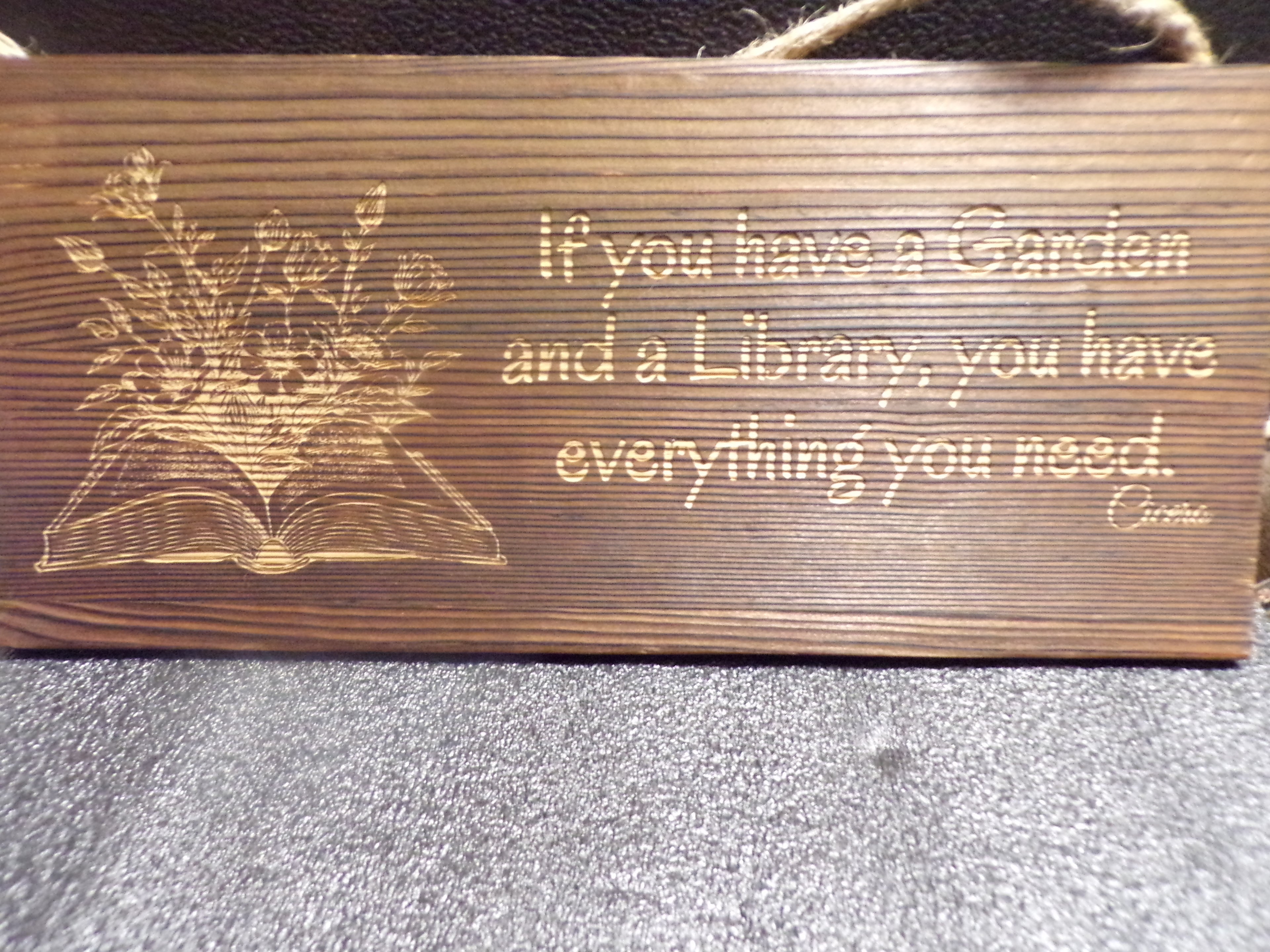 Wood sign Garden and Library quote by Cicero