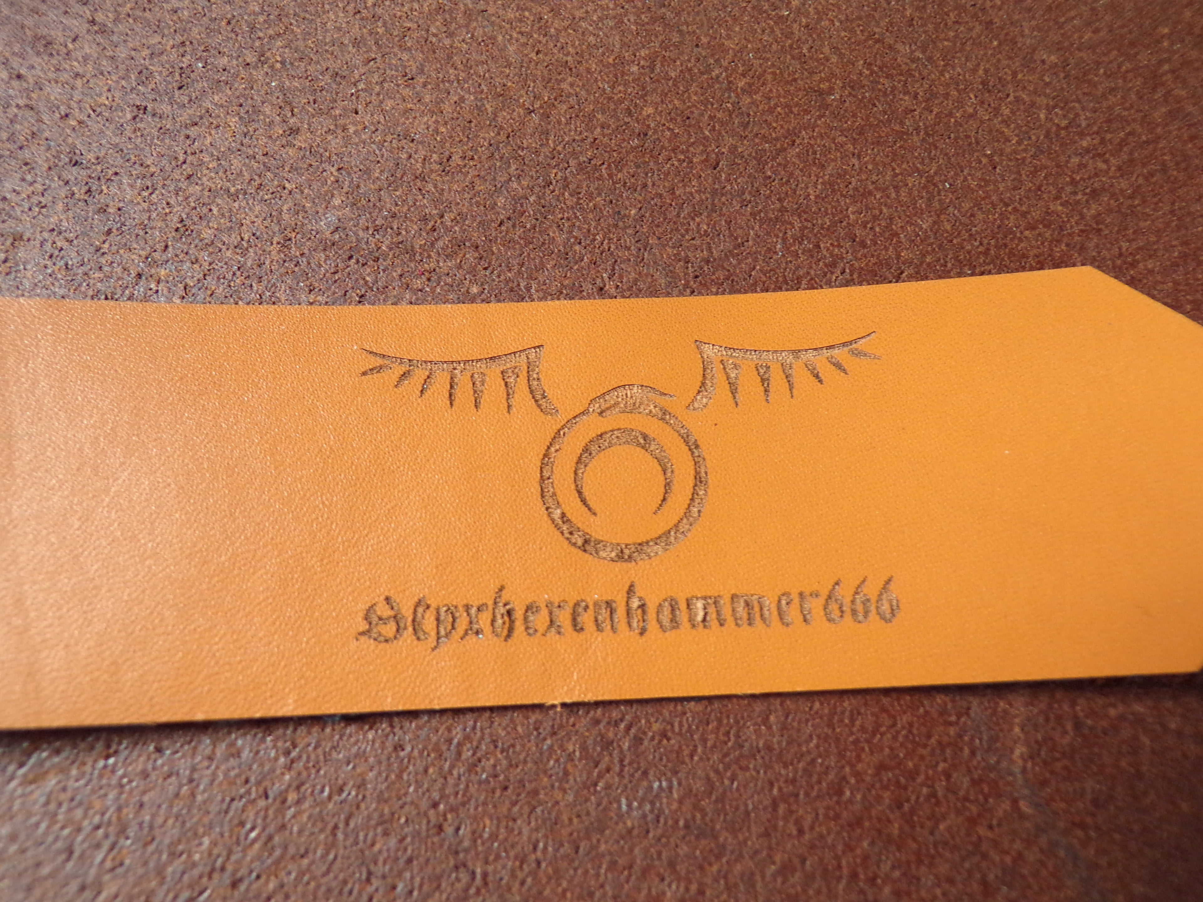 Styxhexenhammer666 Leather Bookmarks Orange with Black Snakeskin backing