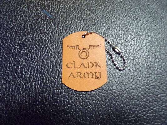 Styx Clank Army Dog Tag Keychain Orange Leather Snakeskin Backed
