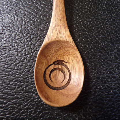 Styx Acacia wood spoon with a Poppy and Ouroboros