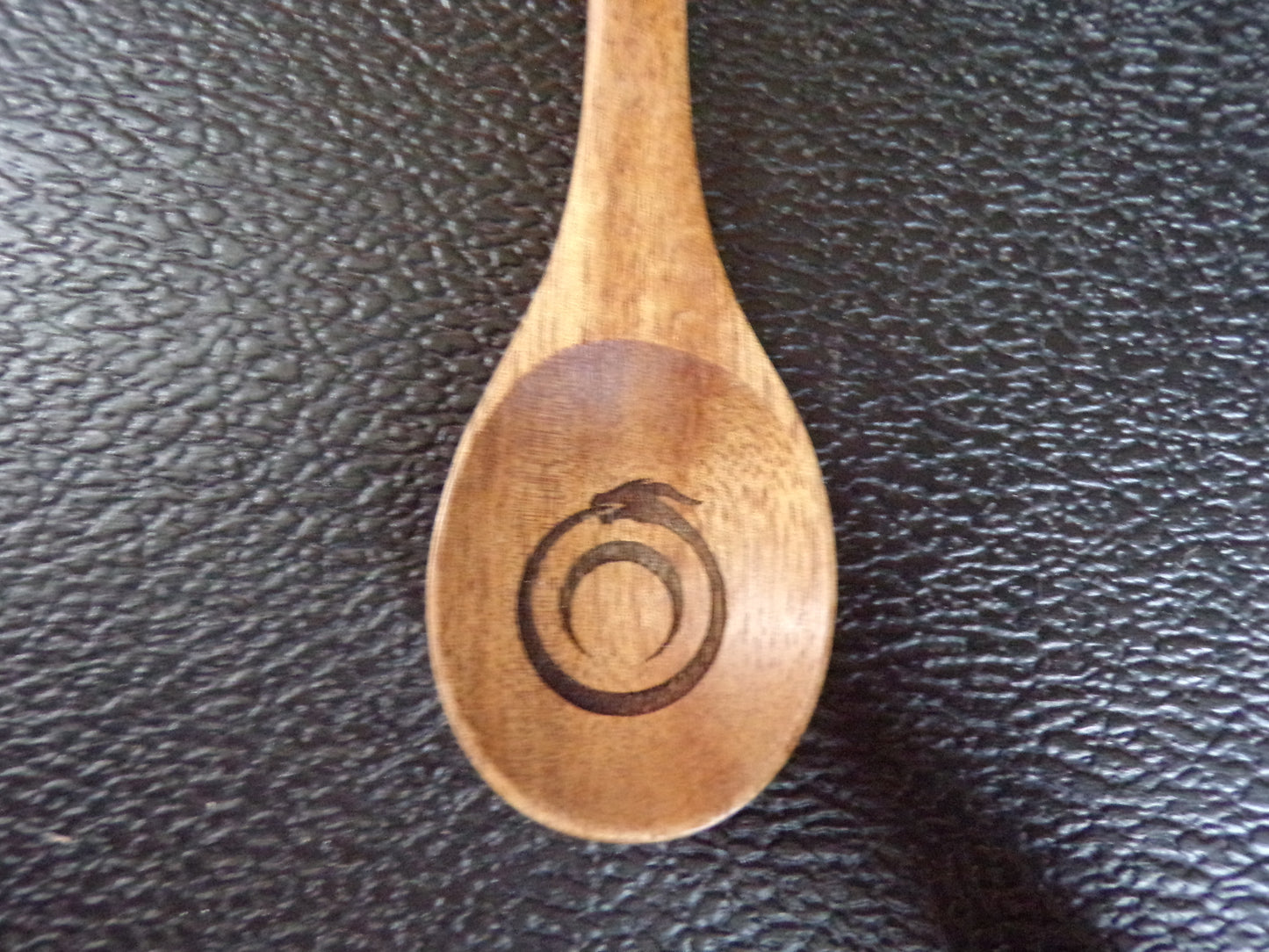 Styx Acacia wood spoon with a Rose and Ouroboros