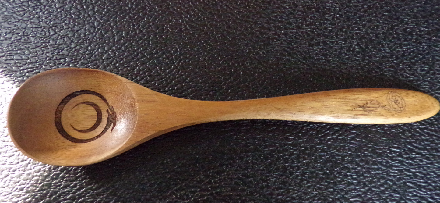 Styx Acacia wood spoon with Poppy and Ouroboros