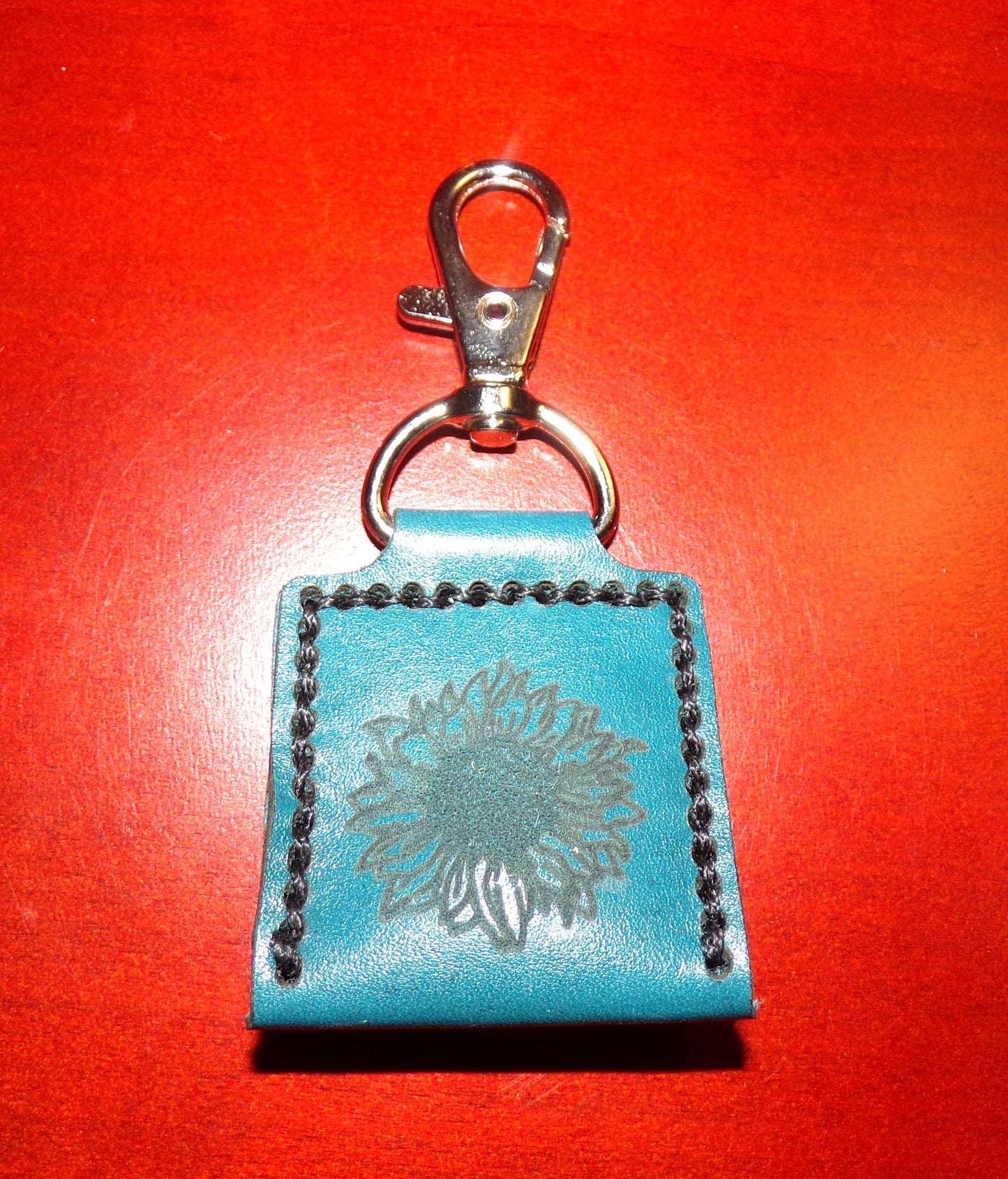 Leather Guitar Pic/SD Card holder Keychain Sunflower