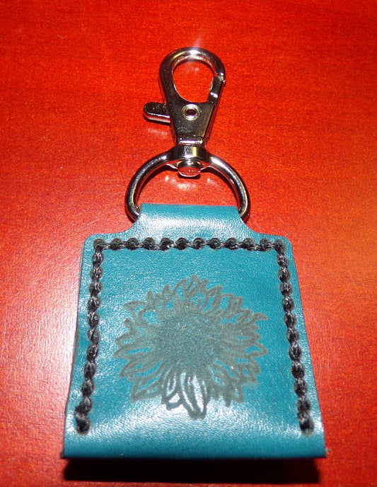 Leather Guitar Pic/SD Card holder Keychain Sunflower