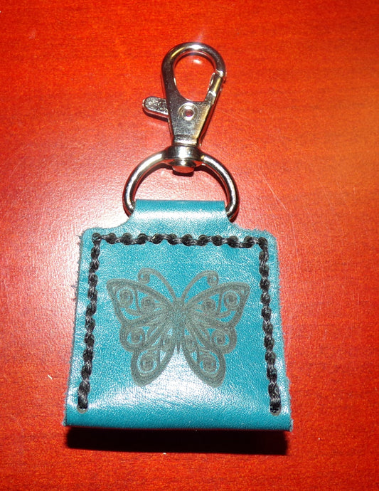 Leather Guitar Pic/SD Card holder Keychain Butterfly