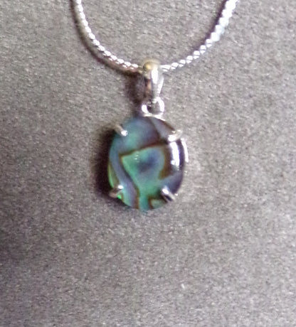 Abalone Shell Necklace with Sterling Silver Setting and Chain