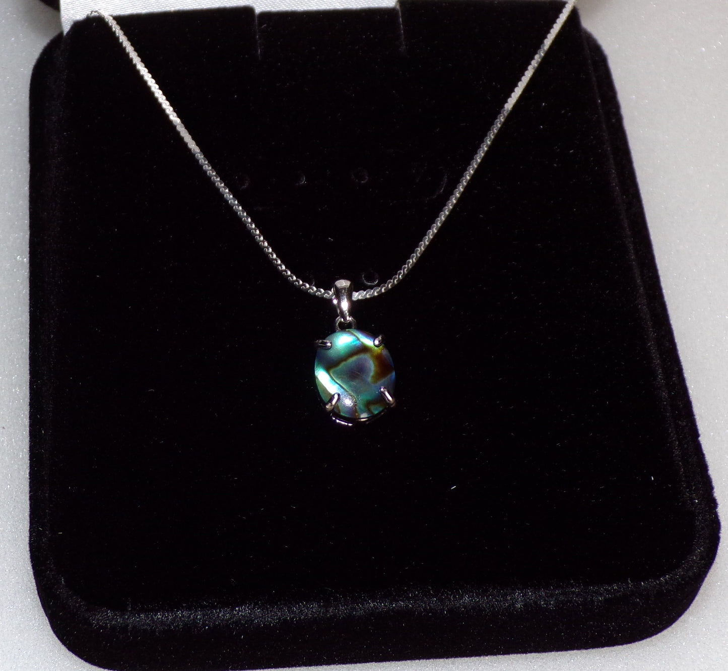 Abalone Shell Necklace with Sterling Silver Setting and Chain