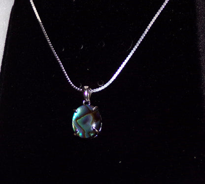 Abalone Shell Necklace with Sterling Silver Setting and Chain