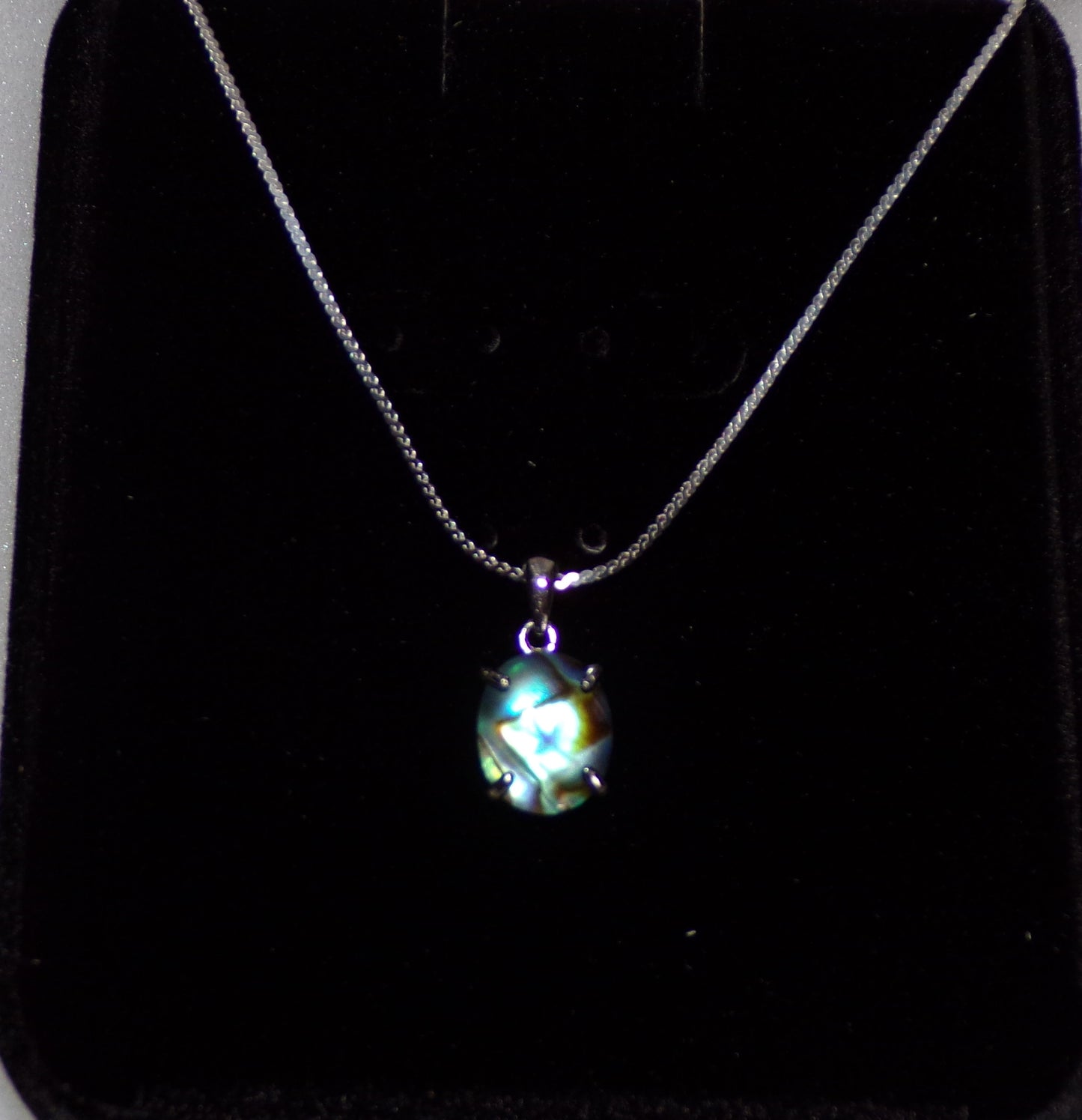 Abalone Shell Necklace with Sterling Silver Setting and Chain