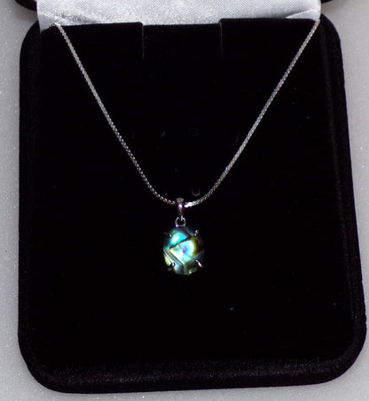 Abalone Shell Necklace with Sterling Silver Setting and Chain