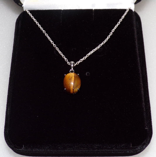 Tiger's Eye Necklace with Sterling Silver Setting and Chain