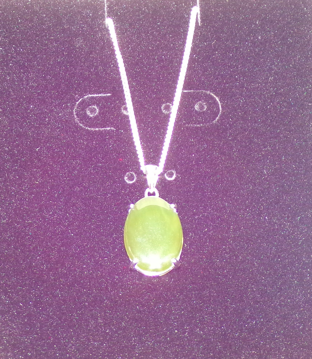 Canadian Nephrite Jade Necklace with Sterling Silver Setting and Chain
