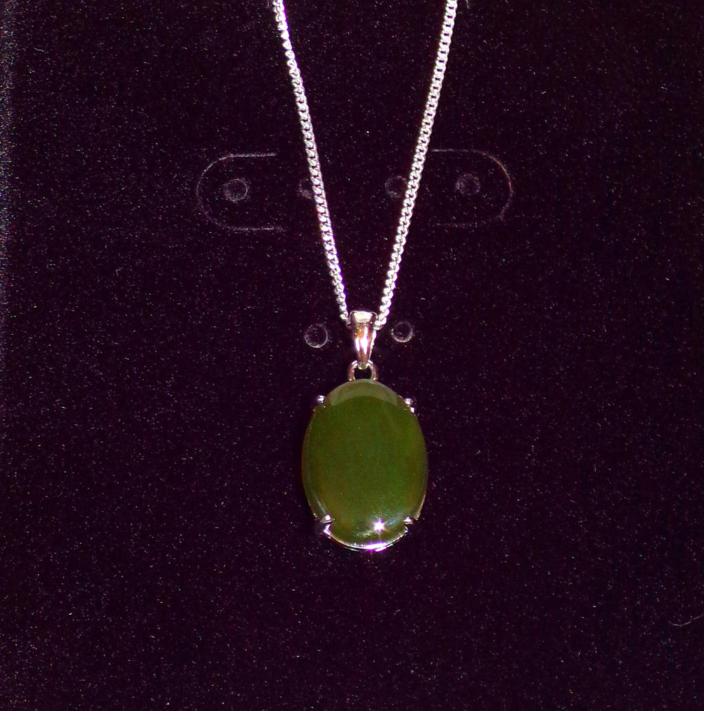 Canadian Nephrite Jade Necklace with Sterling Silver Setting and Chain