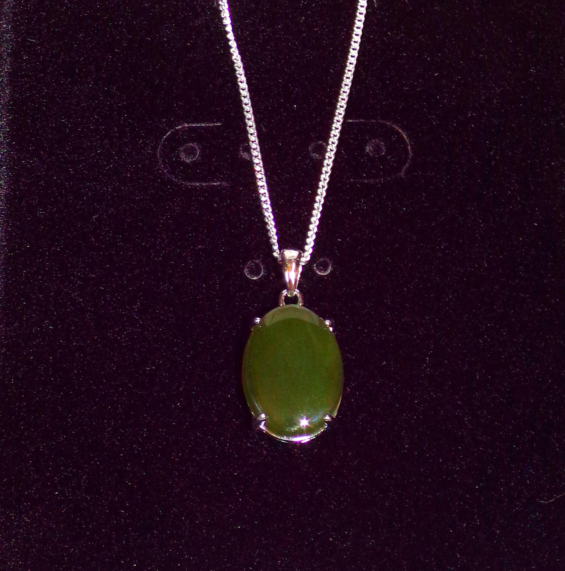 Canadian Nephrite Jade Necklace with Sterling Silver Setting and Chain