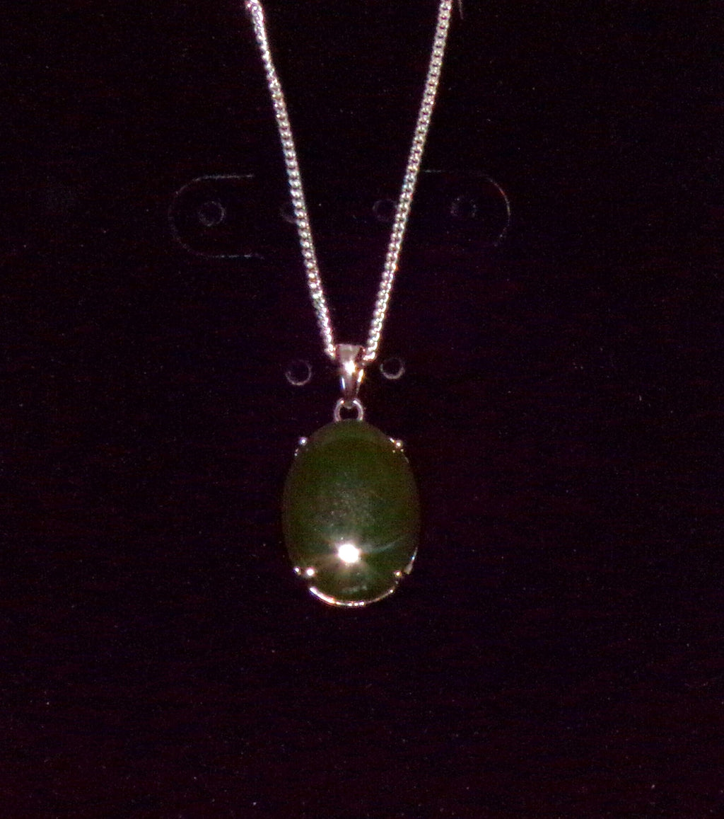 Canadian Nephrite Jade Necklace with Sterling Silver Setting and Chain