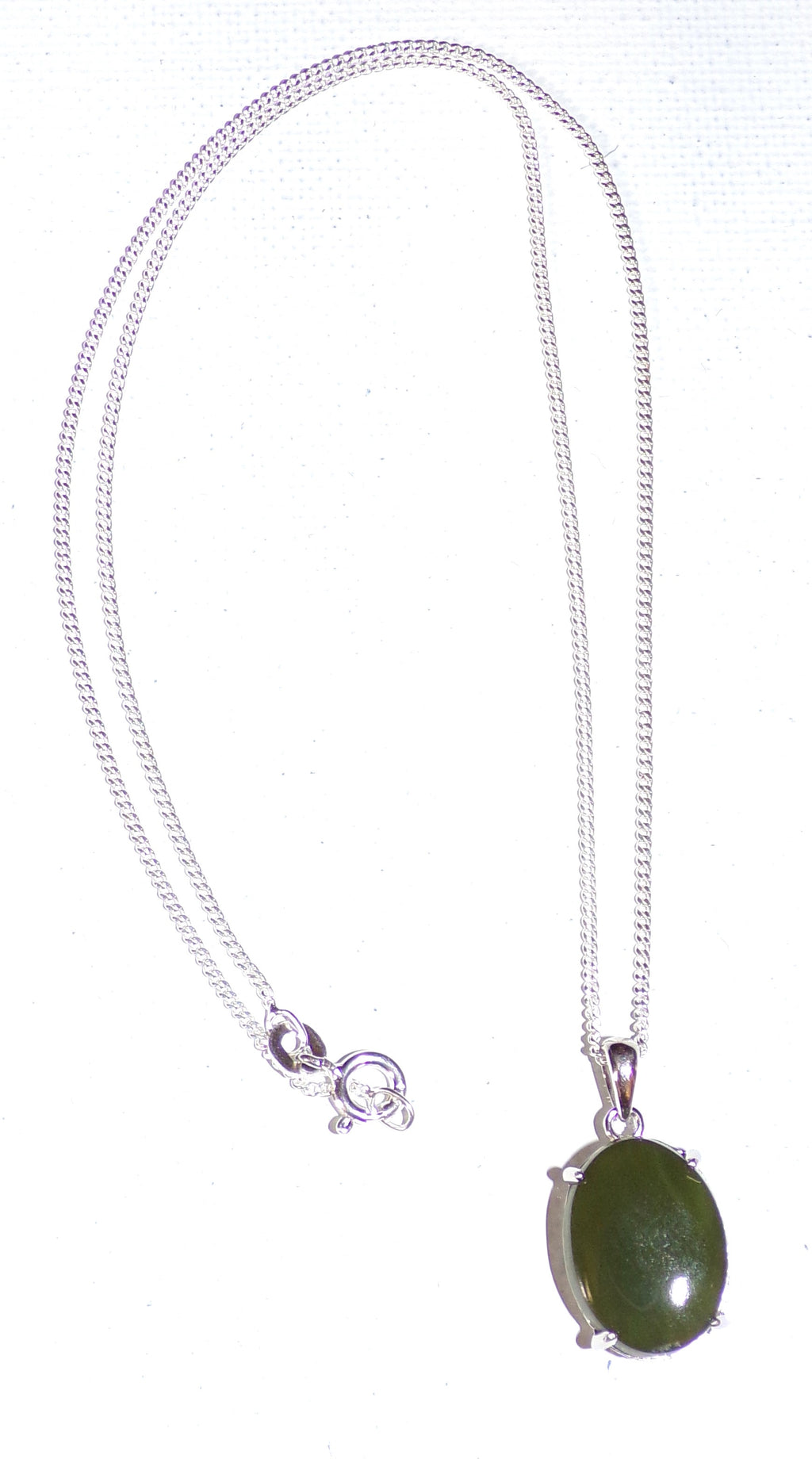 Canadian Nephrite Jade Necklace with Sterling Silver Setting and Chain