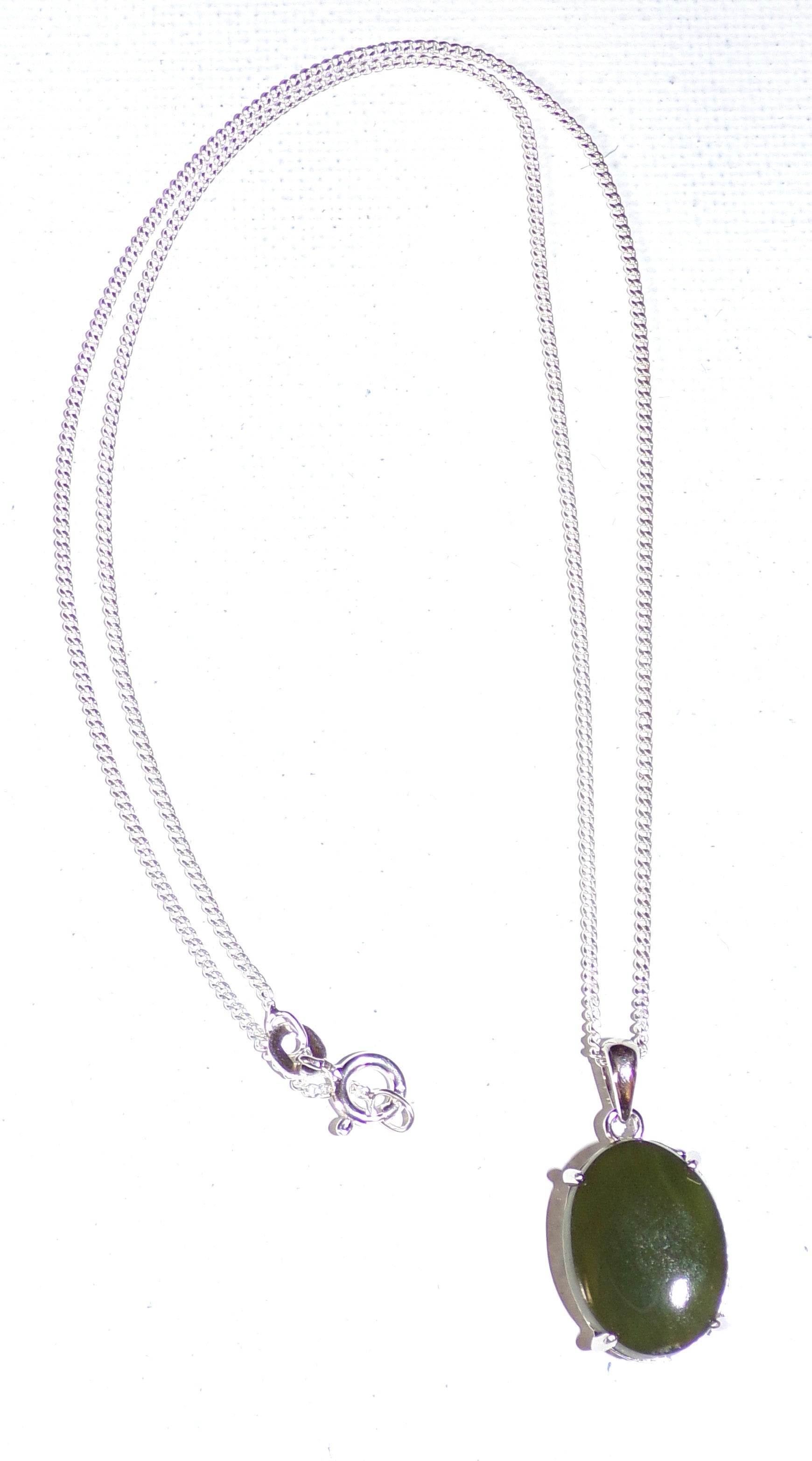 Canadian Nephrite Jade Necklace with Sterling Silver Setting and Chain