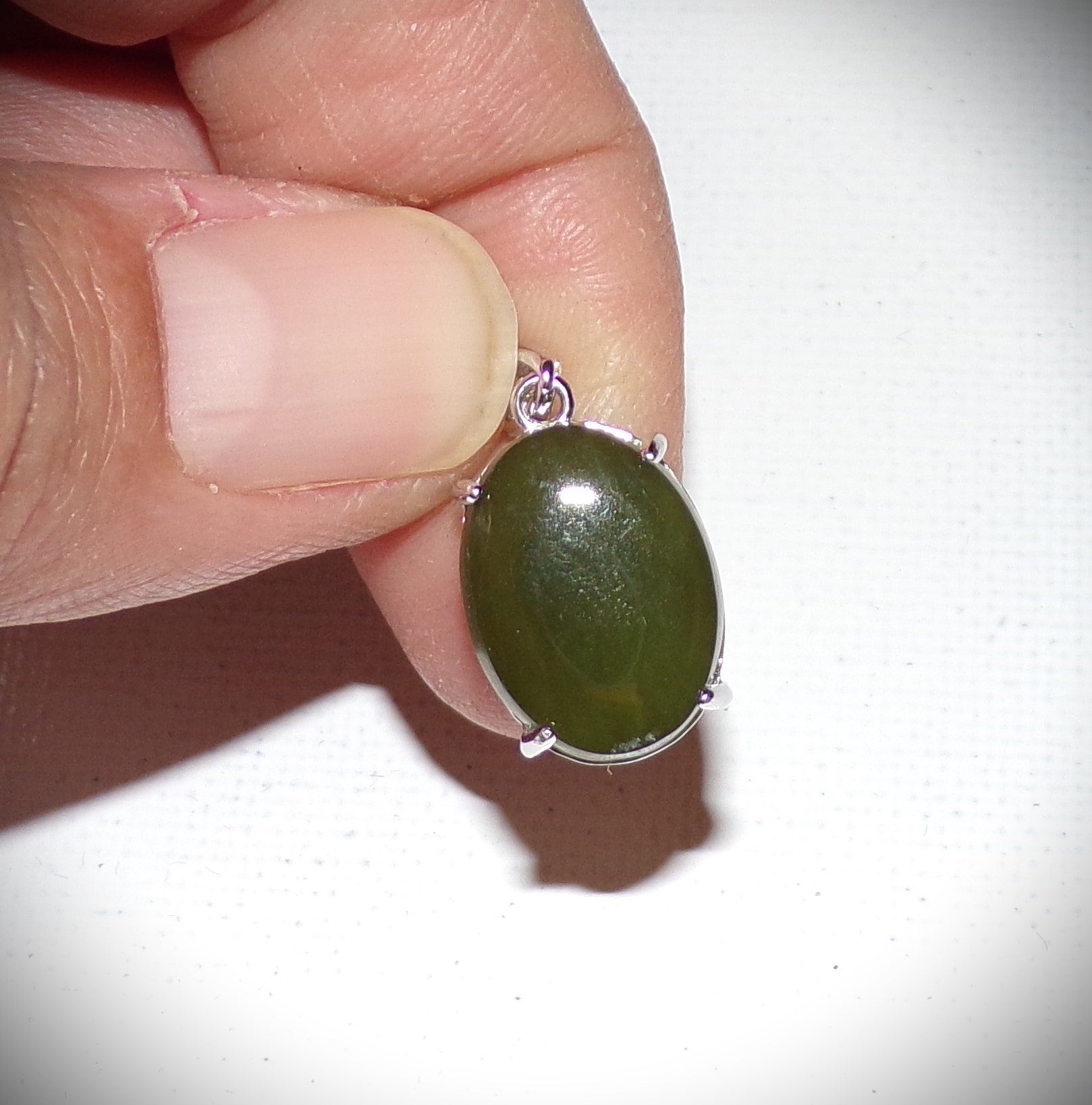 Canadian Nephrite Jade Necklace with Sterling Silver Setting and Chain