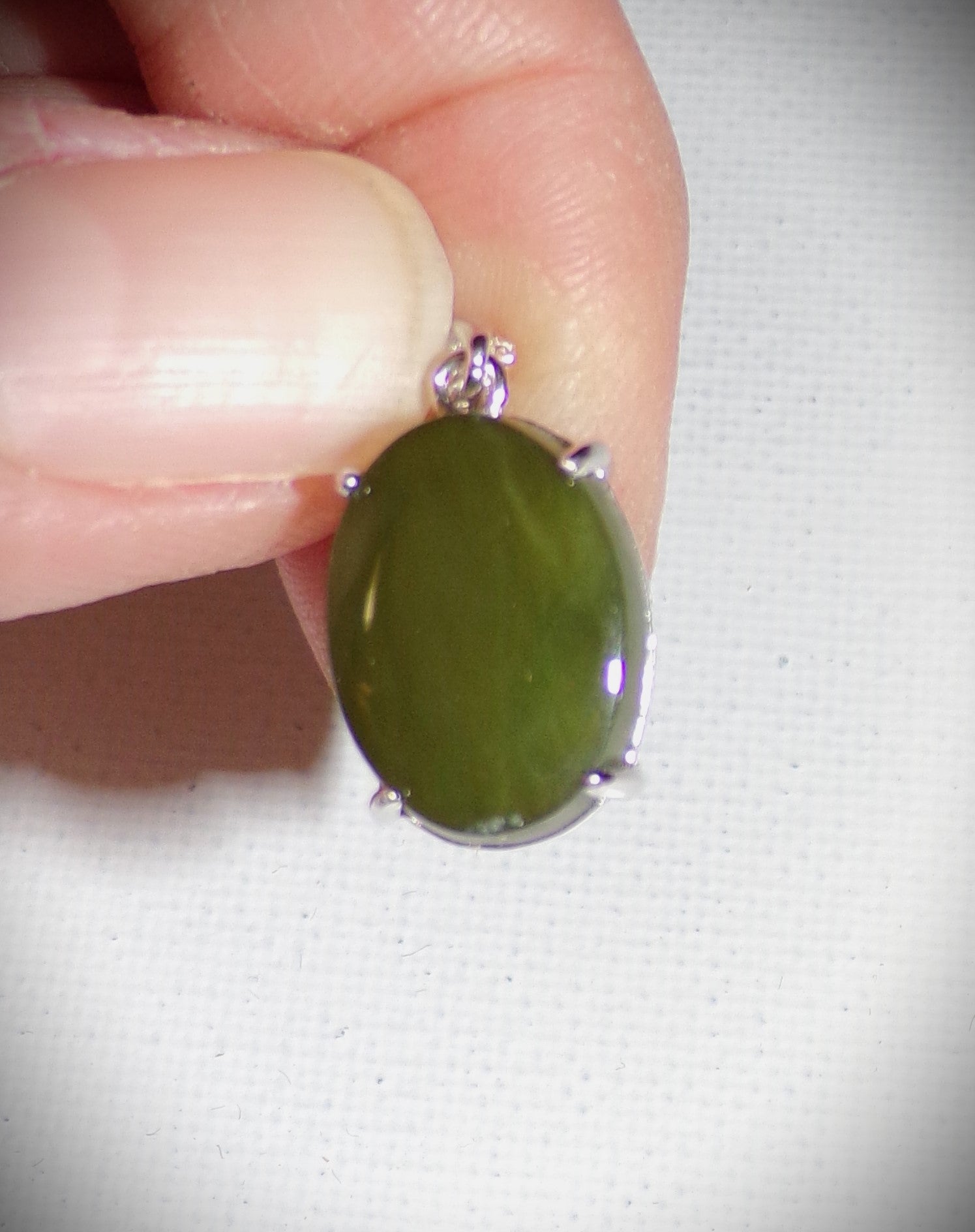 Canadian Nephrite Jade Necklace with Sterling Silver Setting and Chain