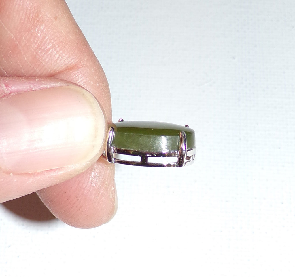Canadian Nephrite Jade Necklace with Sterling Silver Setting and Chain