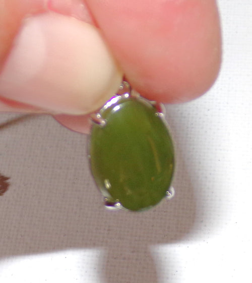 Canadian Nephrite Jade Necklace with Sterling Silver Setting and Chain