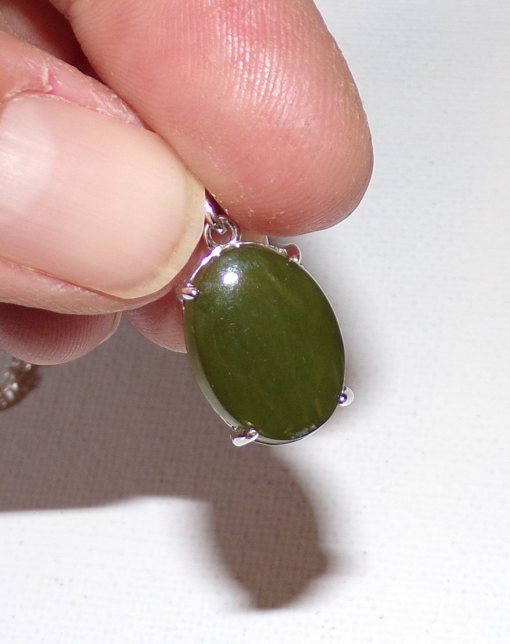 Canadian Nephrite Jade Necklace with Sterling Silver Setting and Chain