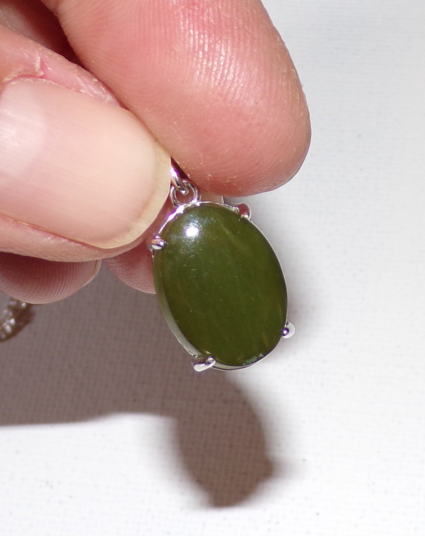 Canadian Nephrite Jade Necklace with Sterling Silver Setting and Chain