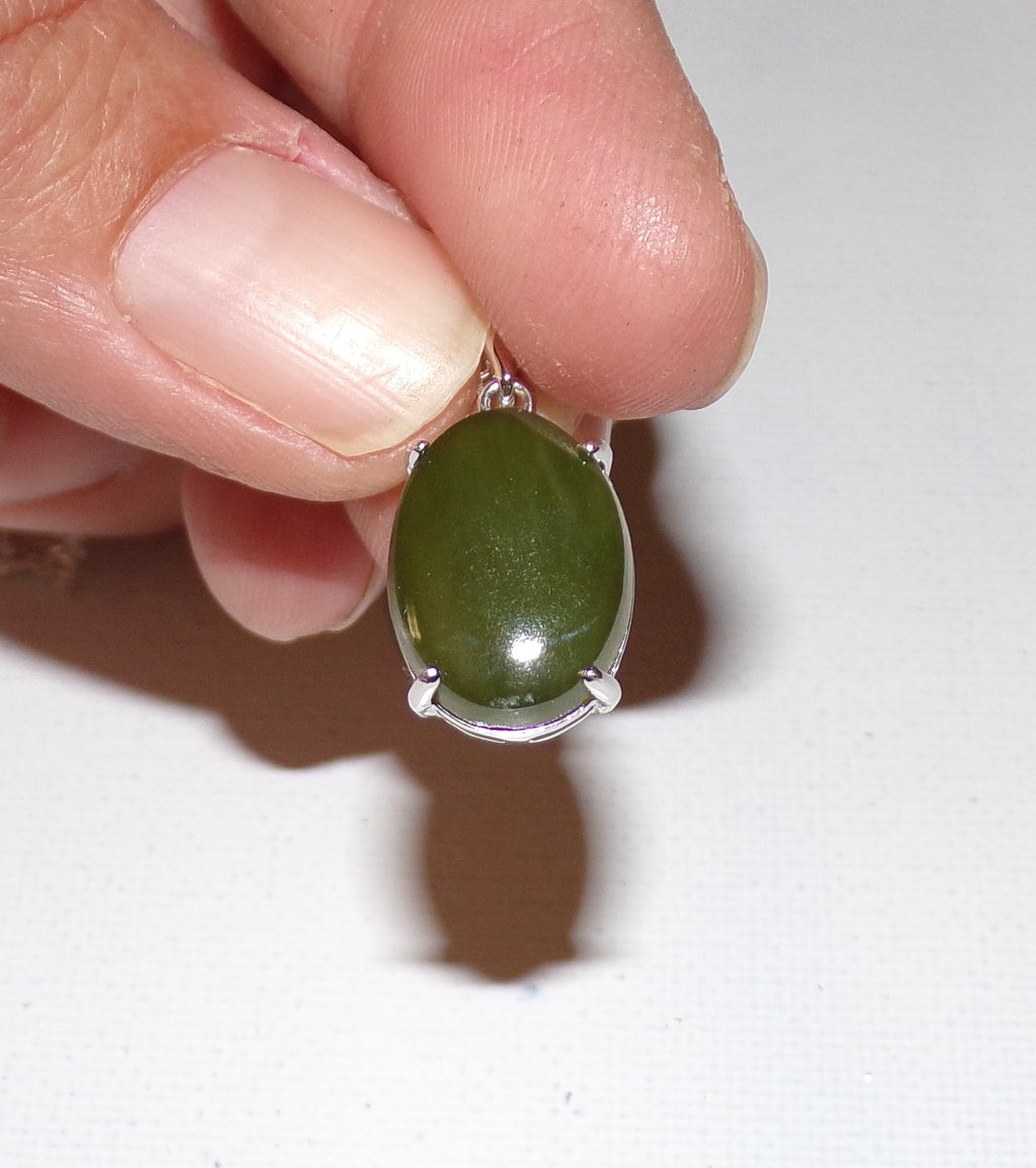 Canadian Nephrite Jade Necklace with Sterling Silver Setting and Chain