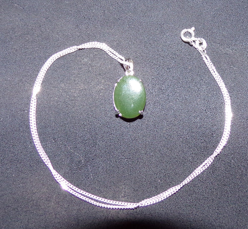 Natural Canadian Nephrite Jade Necklace with Sterling Silver Setting and Chain