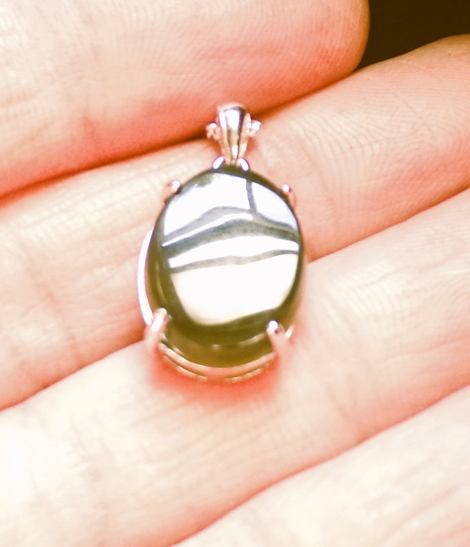 Natural Canadian Nephrite Jade Necklace with Sterling Silver Setting and Chain