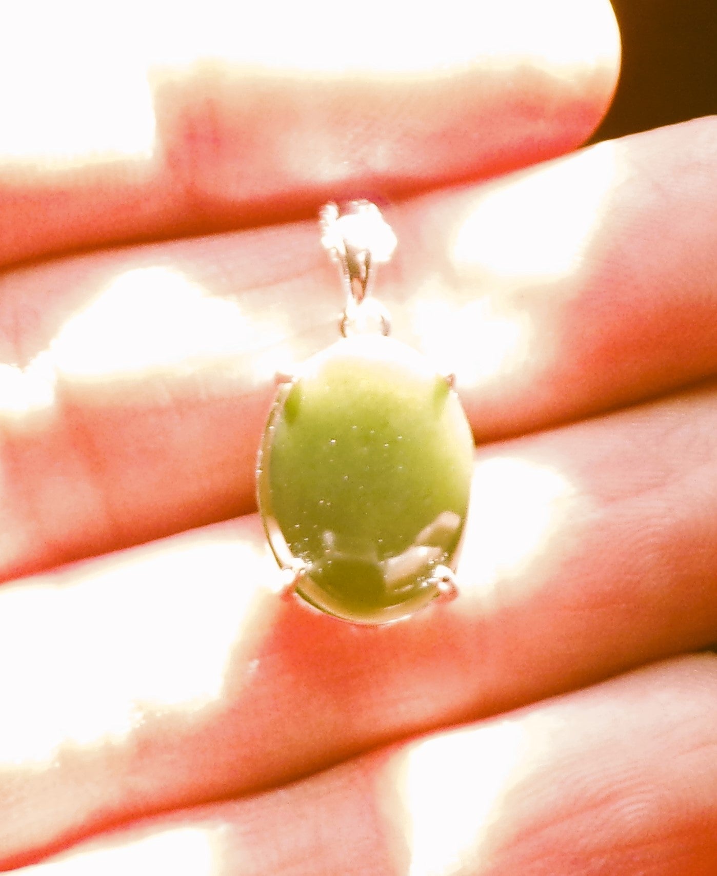 Natural Canadian Nephrite Jade Necklace with Sterling Silver Setting and Chain