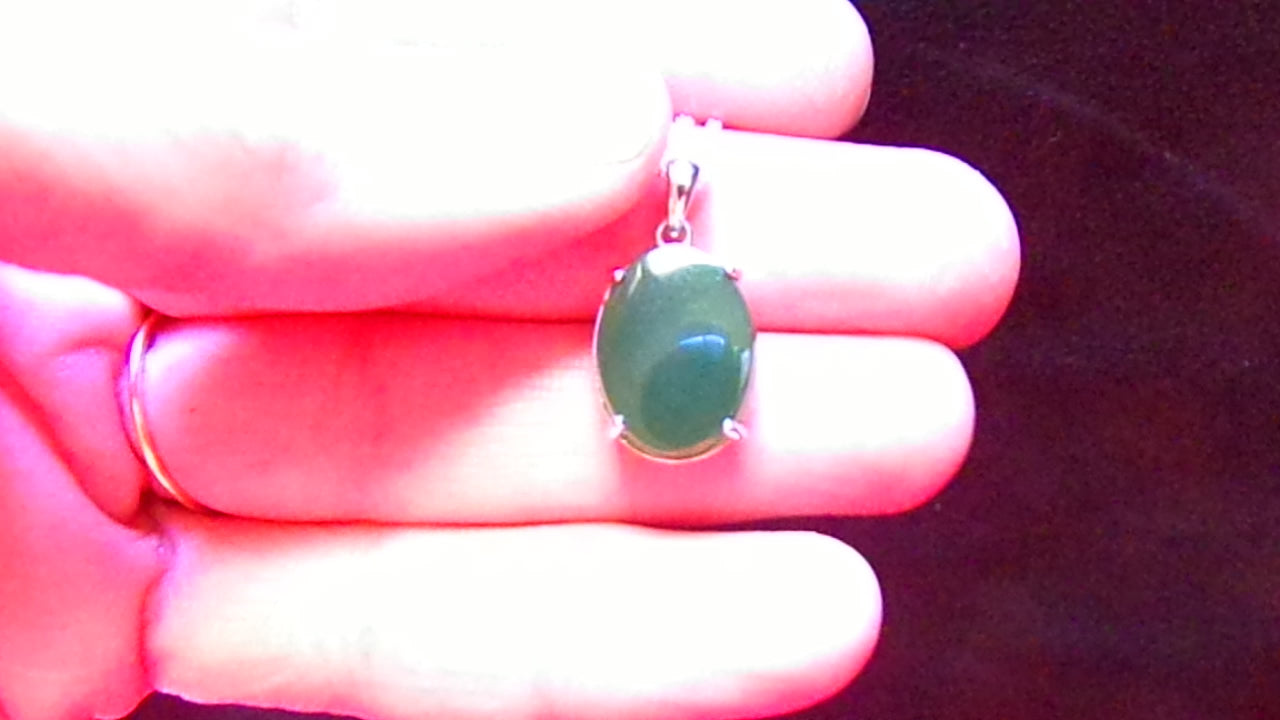 Natural Canadian Nephrite Jade Necklace with Sterling Silver Setting and Chain