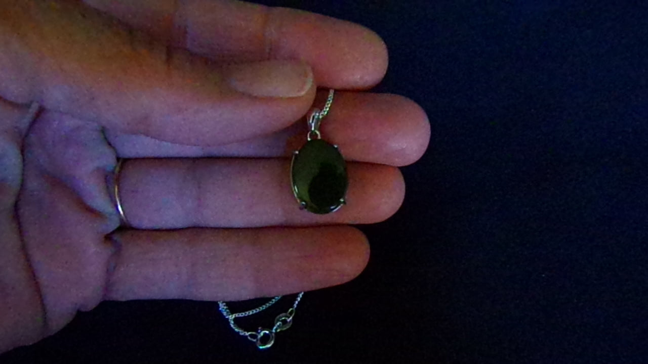 Natural Canadian Nephrite Jade Necklace with Sterling Silver Setting and Chain