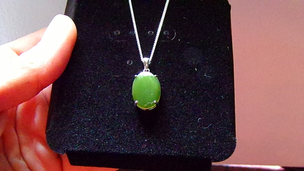 Canadian Nephrite Jade Necklace with Sterling Silver Setting and Chain