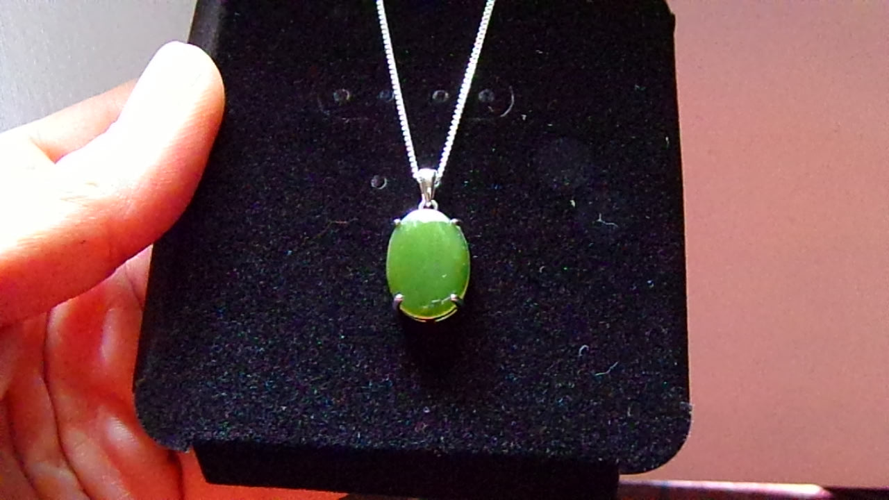 Canadian Nephrite Jade Necklace with Sterling Silver Setting and Chain